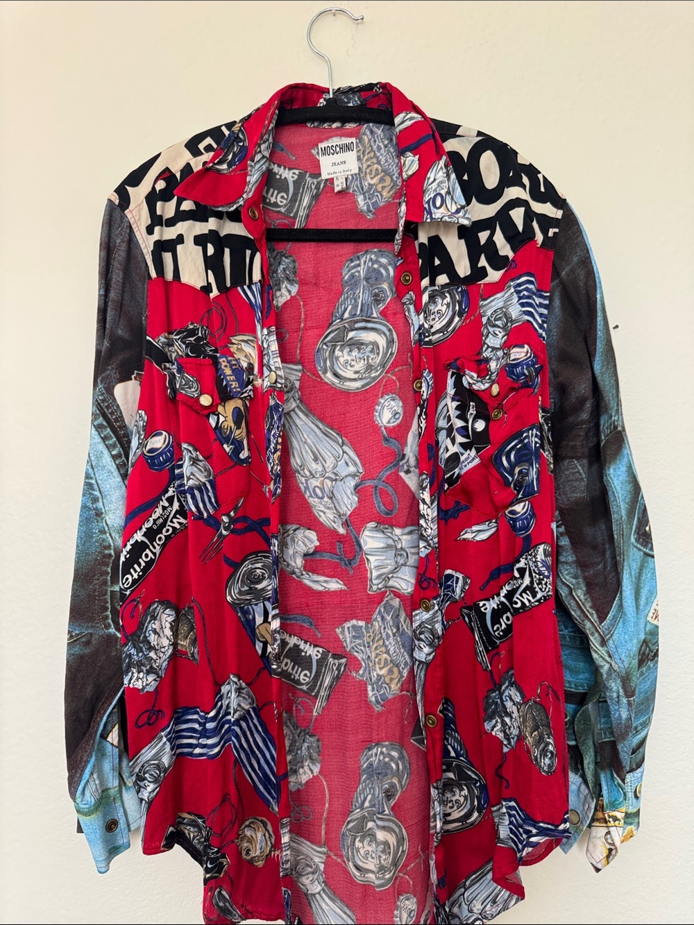 Vintage Moschino Red Multi-Print Button down shirt
